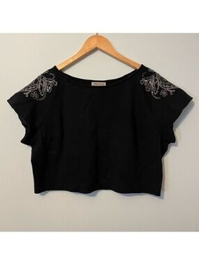 Lela Rose Lane Bryant Crop Top Beaded Black Size 14